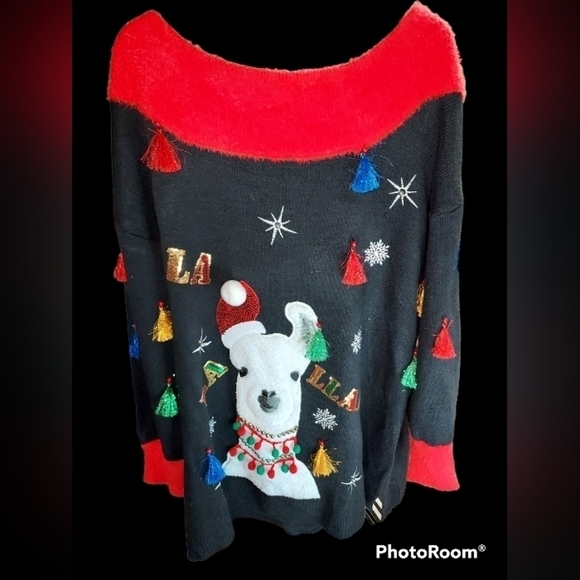 Holiday Time women's ugly Llama sweater 1X embellished tassels,sequel, bells - Picture 16 of 16